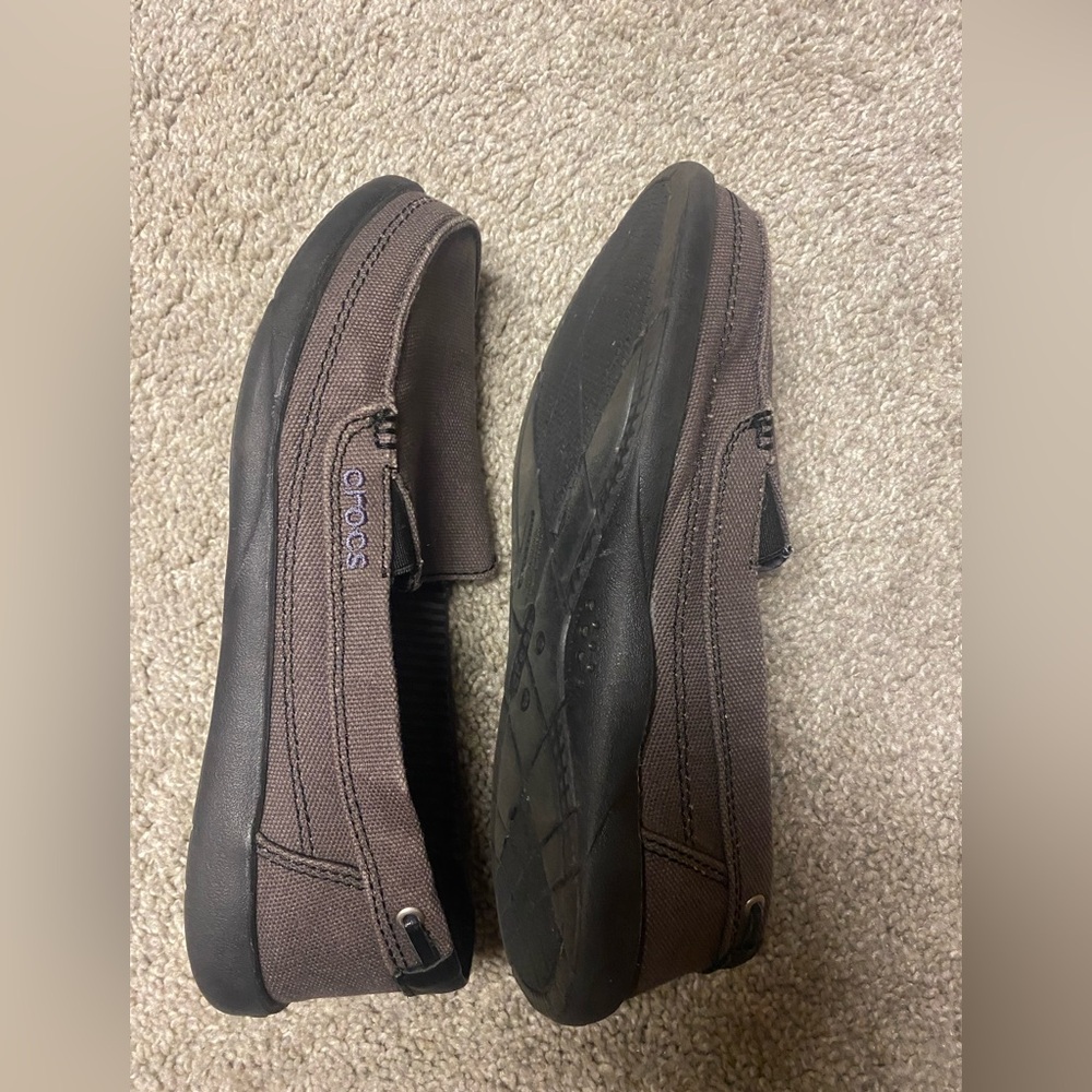 CROCS Men's Brown Canvas Slip-On Loafers - Picture 2 of 4